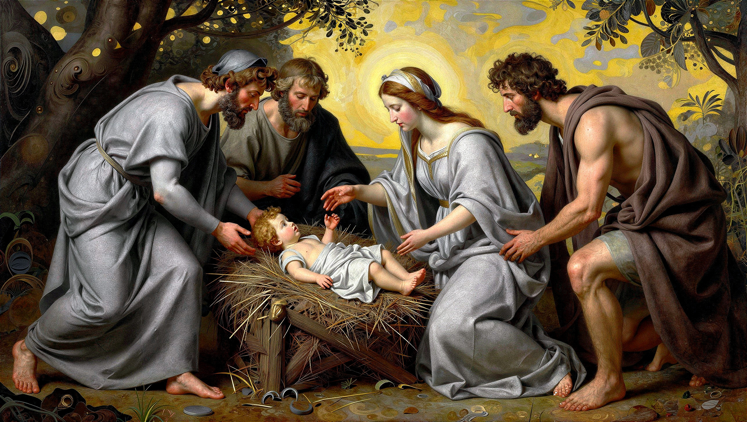 Detailed Nativity Scene with Luminous Light and Devotion