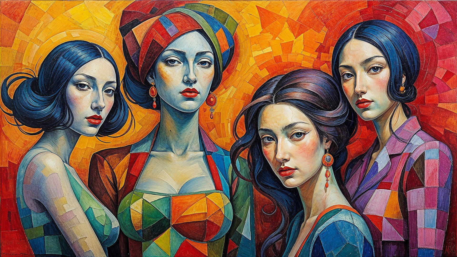 Painting of Four Stylish Women with Bold Colors