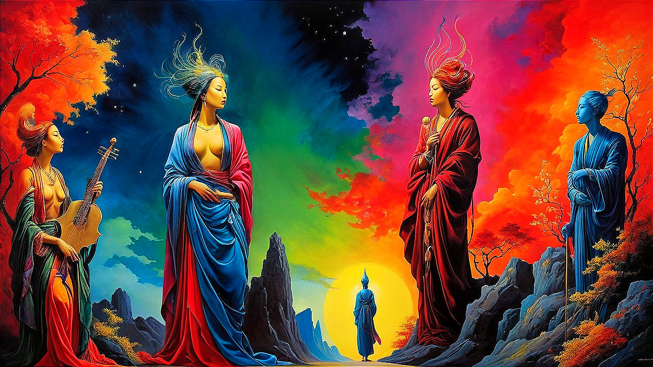 Ethereal Figures in a Dreamlike Landscape Artwork