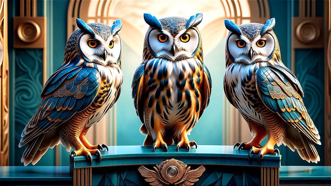 Intricately Designed Owls on Decorative Pedestal