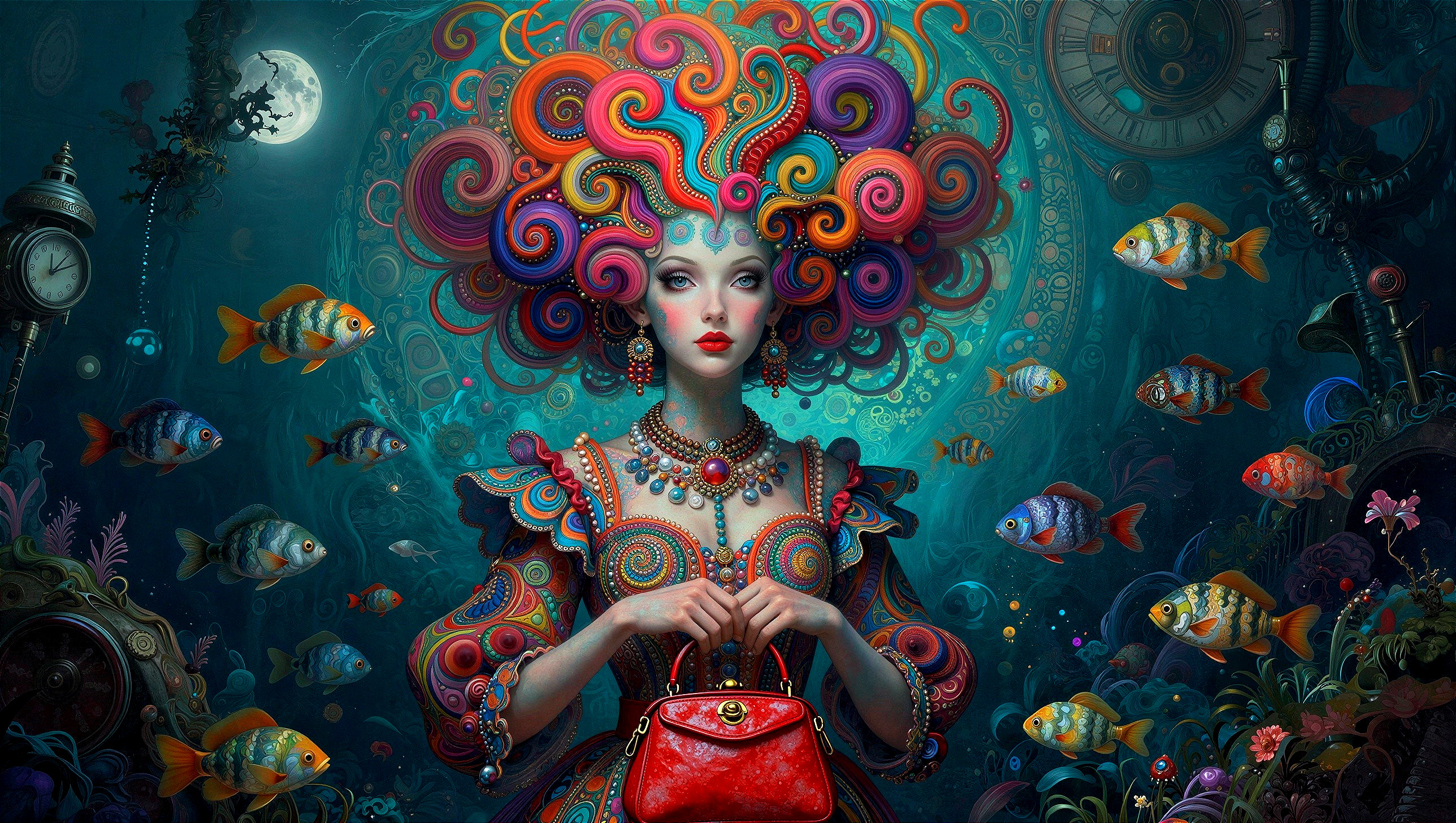 Fantasy Digital Painting of Woman in Underwater Scene