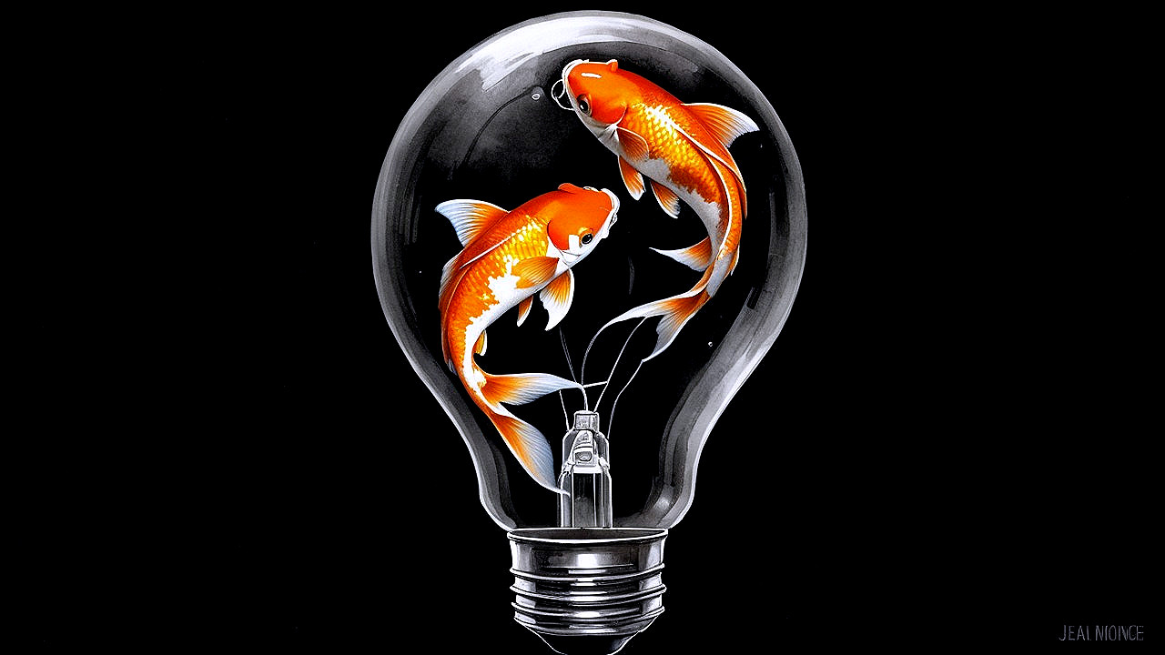 Light Bulb with Goldfish in Artistic Design