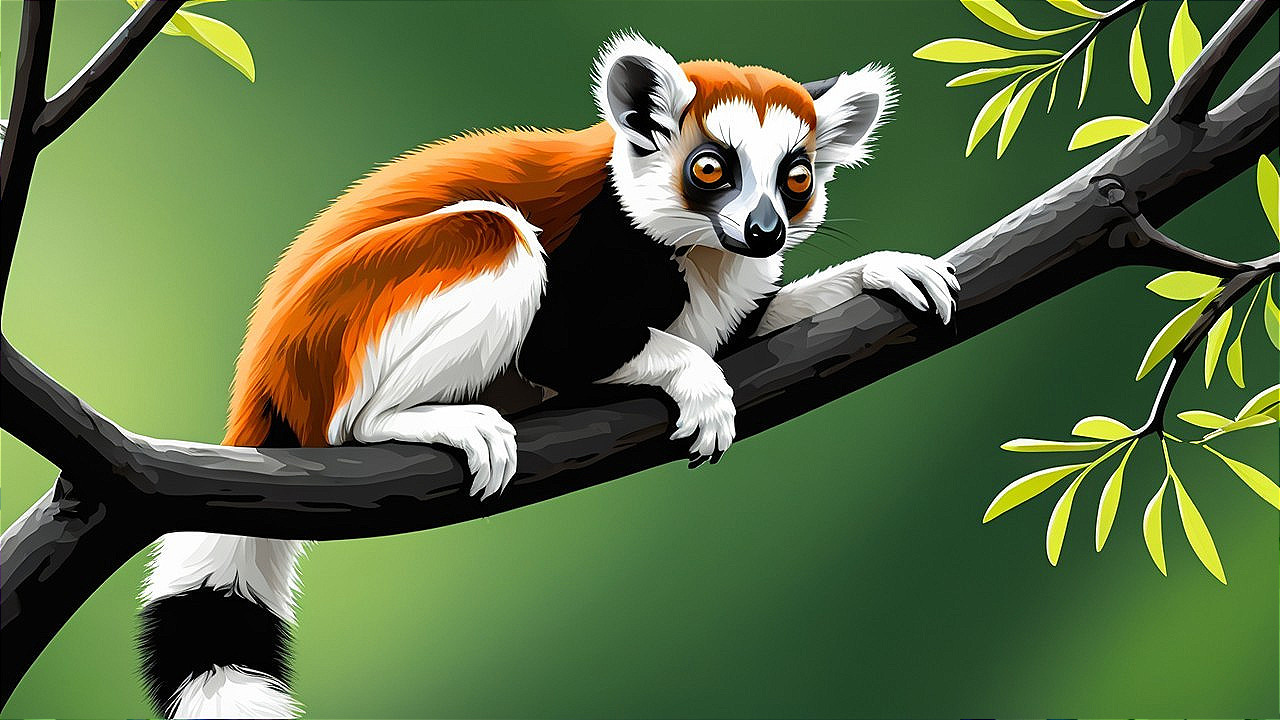 Vibrant Cartoon Depiction of a Ring-Tailed Lemur