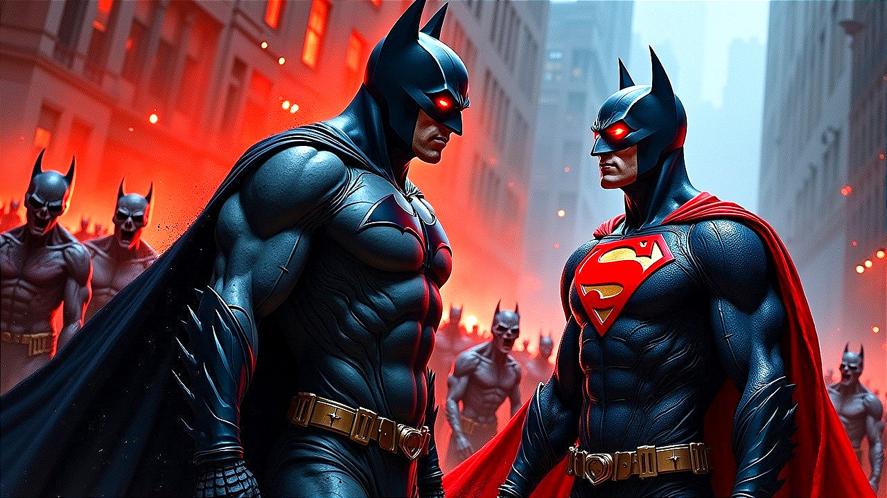 Dramatic Urban Confrontation of Two Superheroes