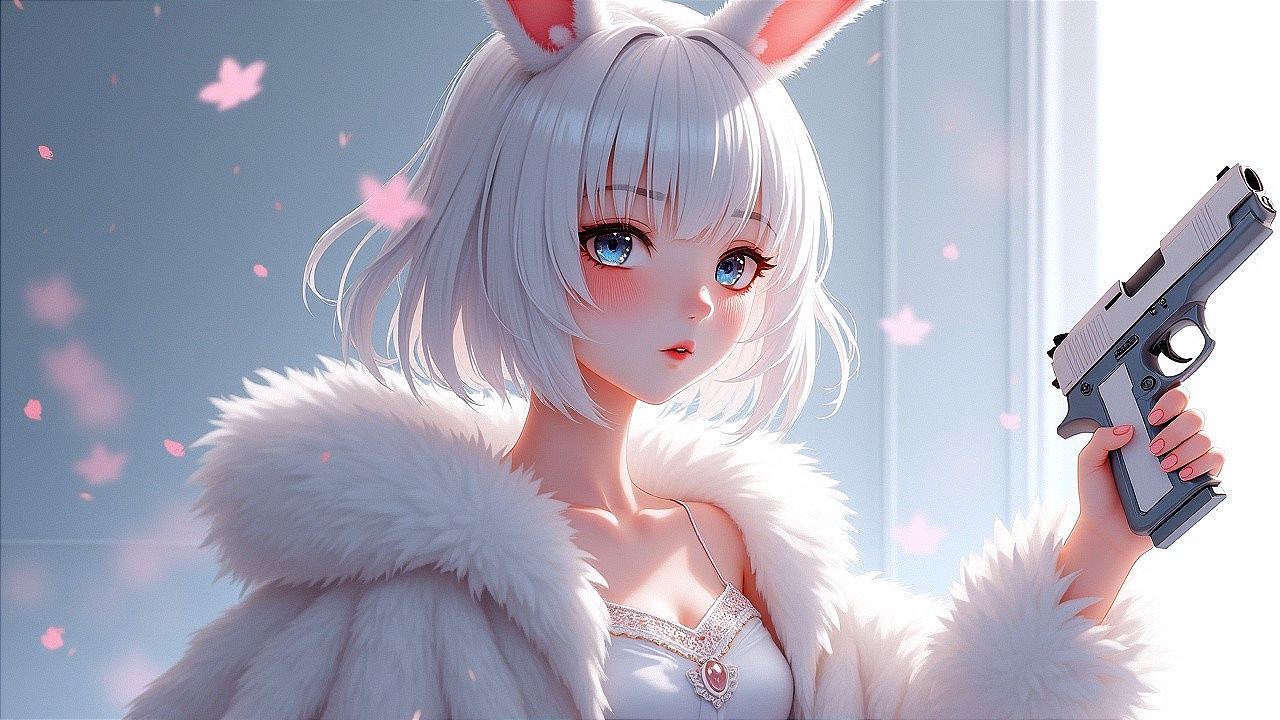 Anime Character with Bunny Ears and Handgun Details