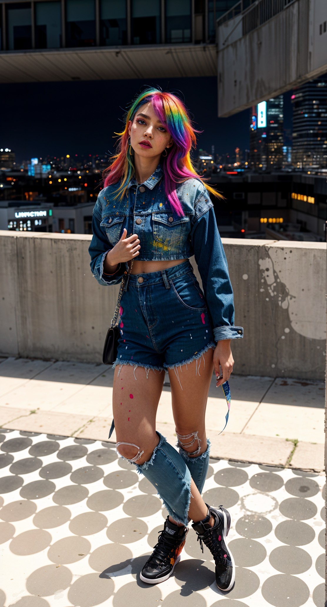Stylish Individual in Cropped Denim Jacket at Dusk