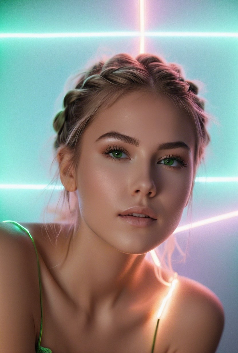Close-Up Portrait of a Young Woman with Braided Hair