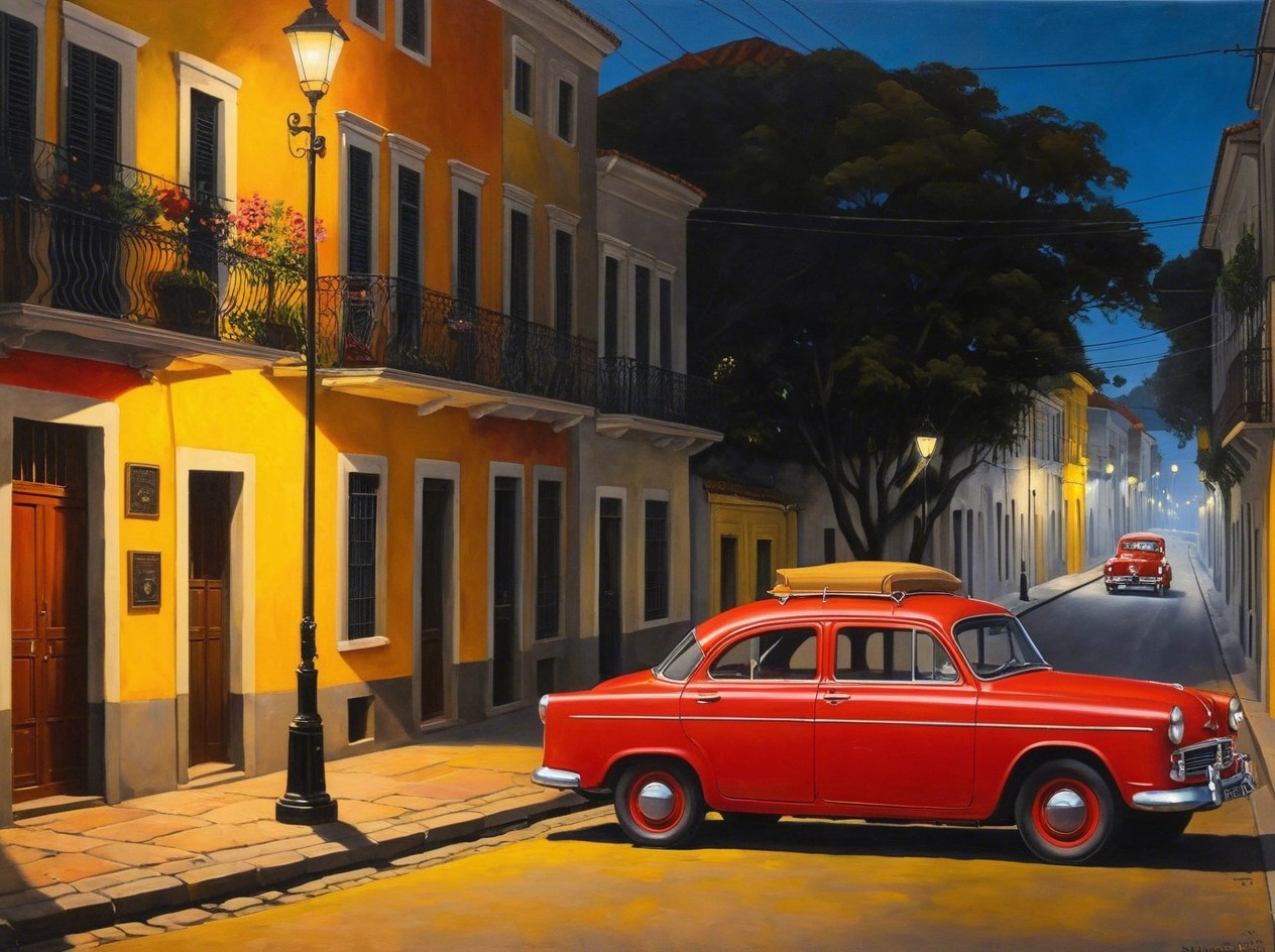 Impressionistic Night Scene of a Latin American Town