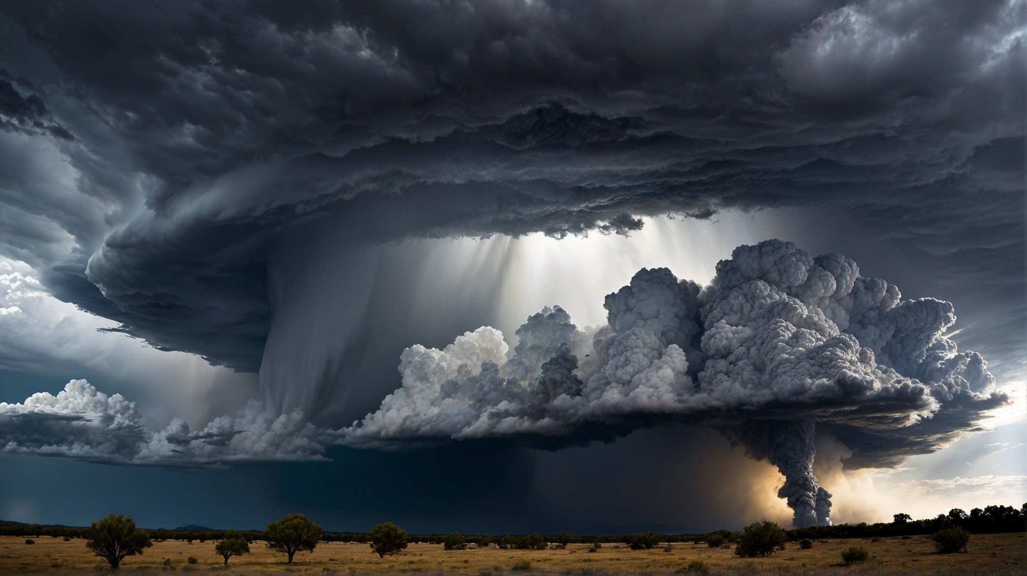 Dramatic Storm Clouds with Eerie Light and Landscape