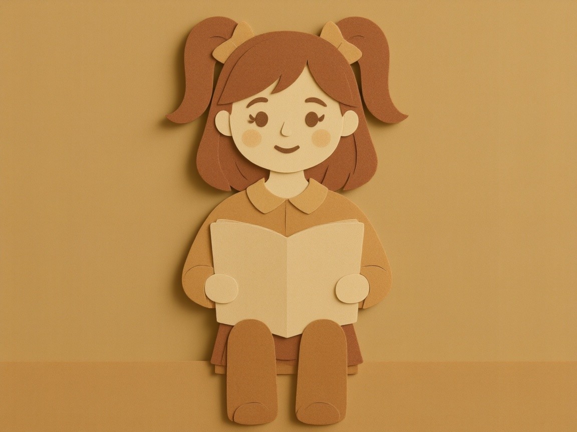 Charming Illustration of a Girl Reading in Warm Tones