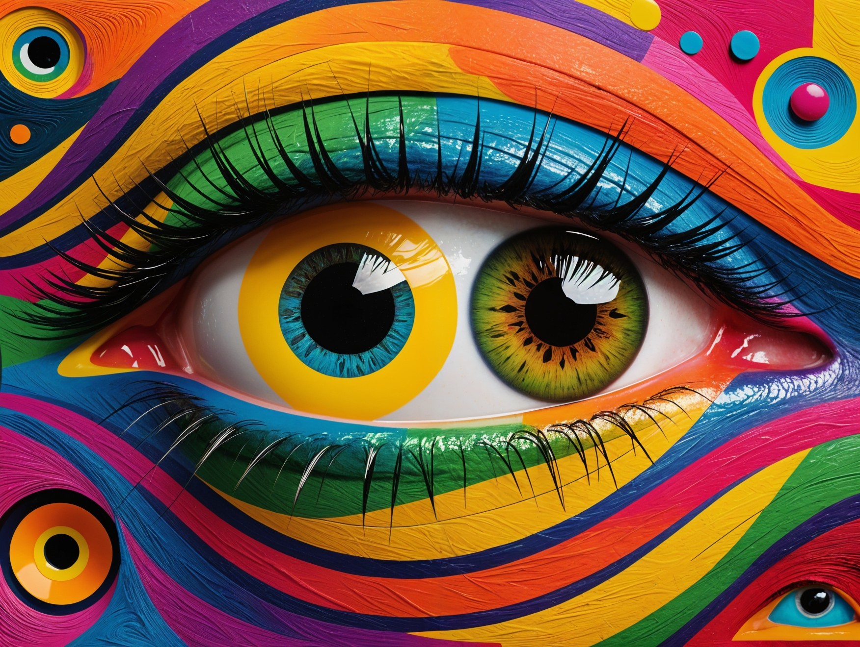 Intricate Colorful Eye with Vibrant Swirling Patterns