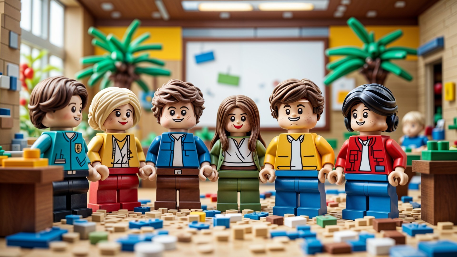 Colorful Lego Minifigures in a Vibrant Classroom Scene