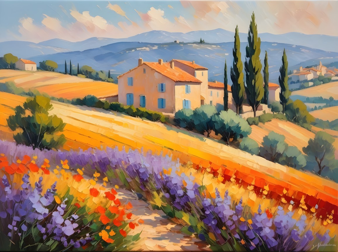 Impressionistic Oil Painting of a Rural Landscape