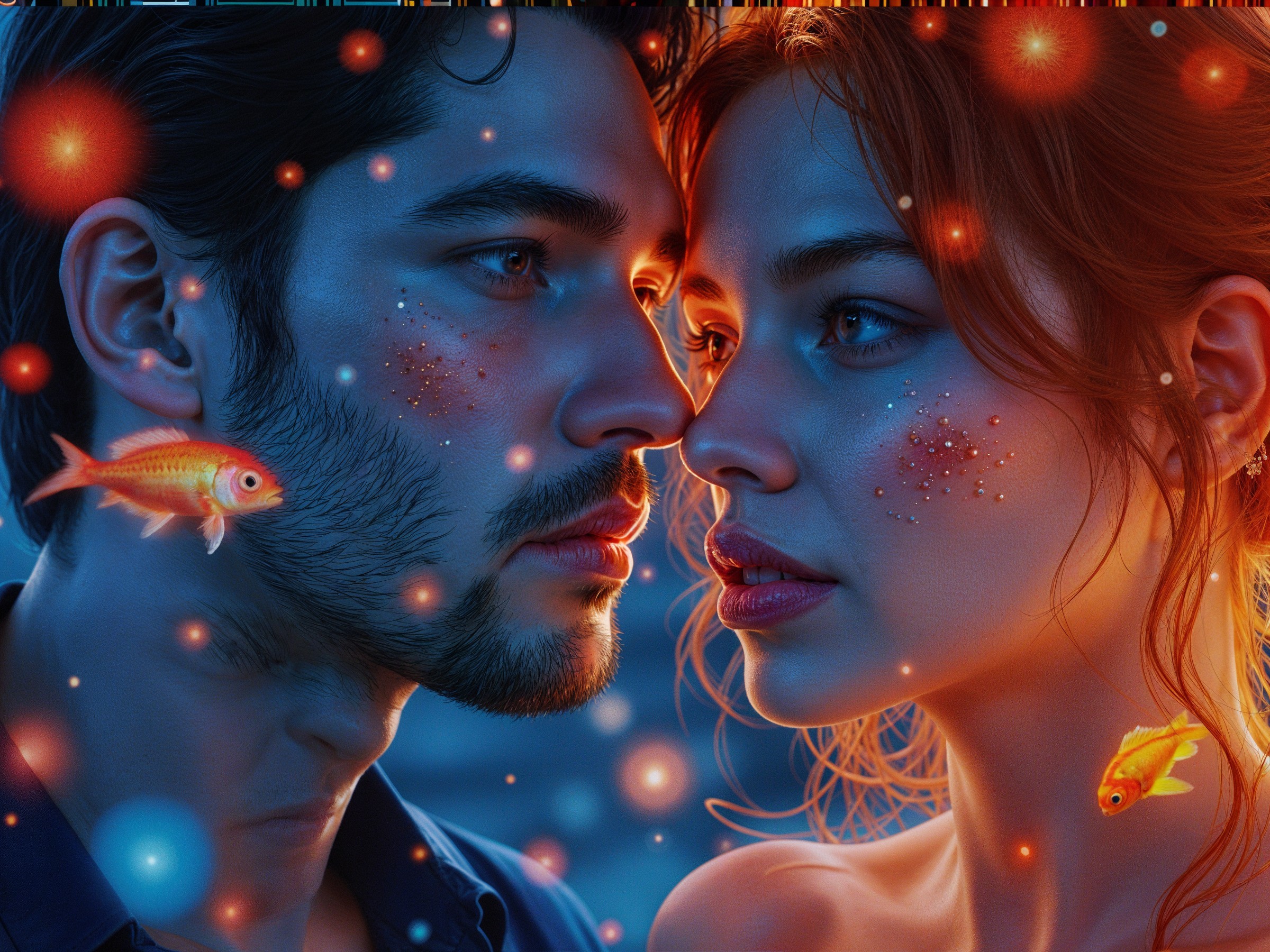Close-Up of a Man and Woman in Ethereal Setting