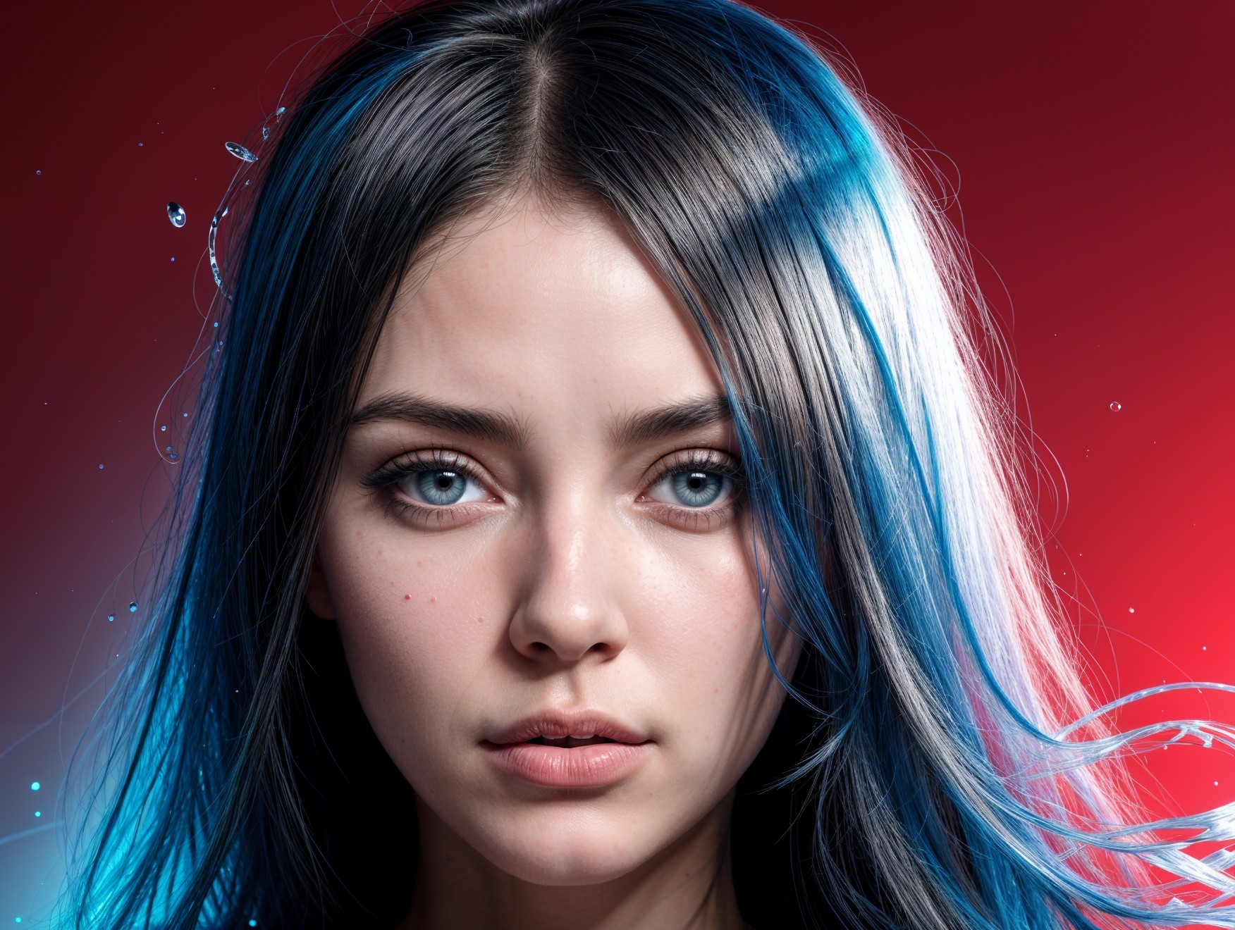 Close-Up Portrait of a Young Woman with Blue Streaks