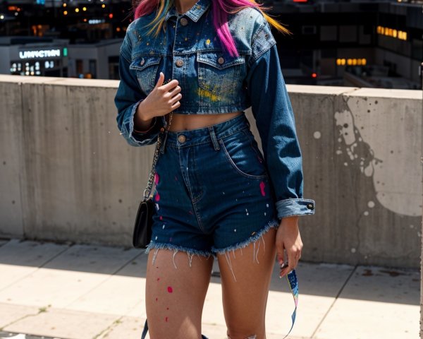 Stylish Individual in Cropped Denim Jacket at Dusk