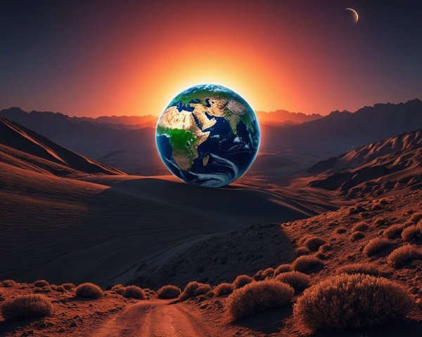 Hyperrealistic Digital Painting of Earth Over Desert Landscape