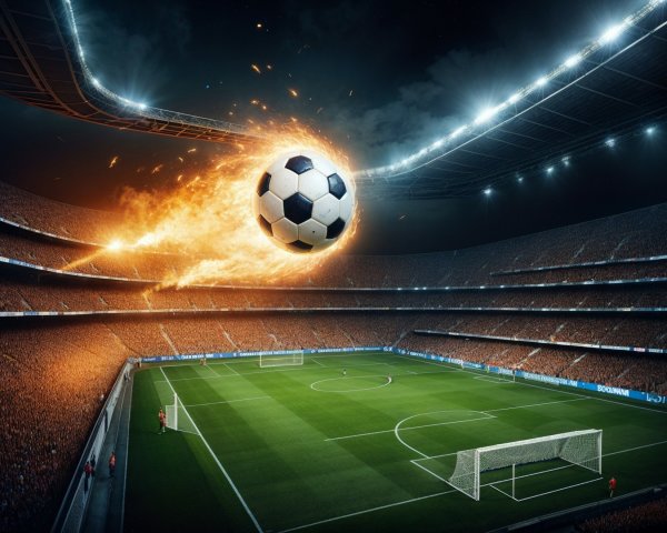 Soccer Ball in Dramatic Stadium Scene with Sparks