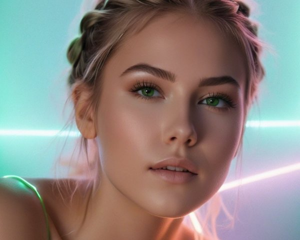 Close-Up Portrait of a Young Woman with Braided Hair
