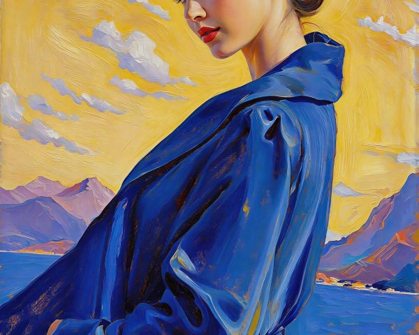 Textured Oil Painting of Woman with Dark Brown Hair