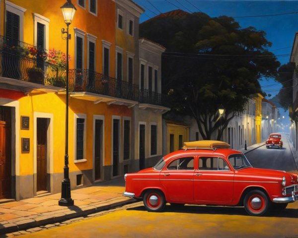 Impressionistic Night Scene of a Latin American Town