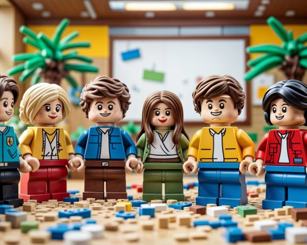 Colorful Lego Minifigures in a Vibrant Classroom Scene