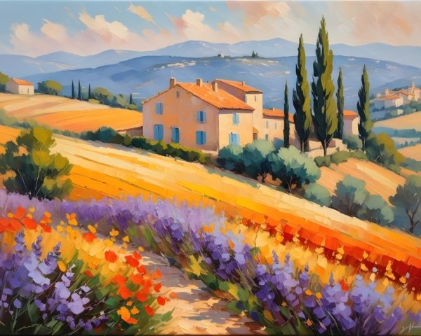 Impressionistic Oil Painting of a Rural Landscape