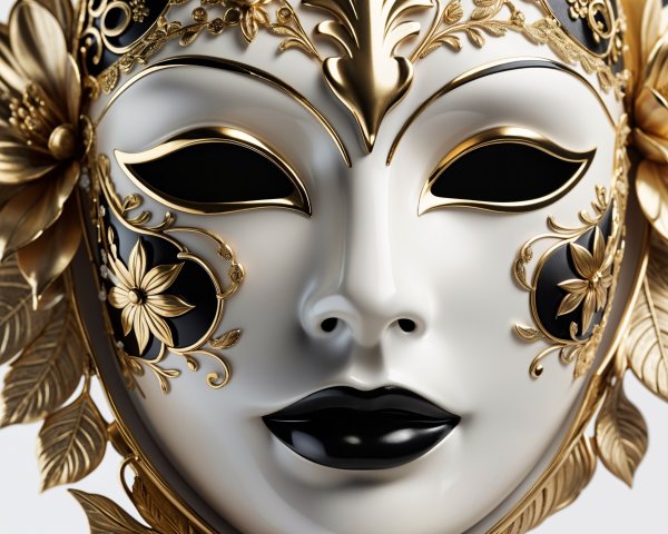 Ornate White and Gold Venetian Mask Close-Up Details