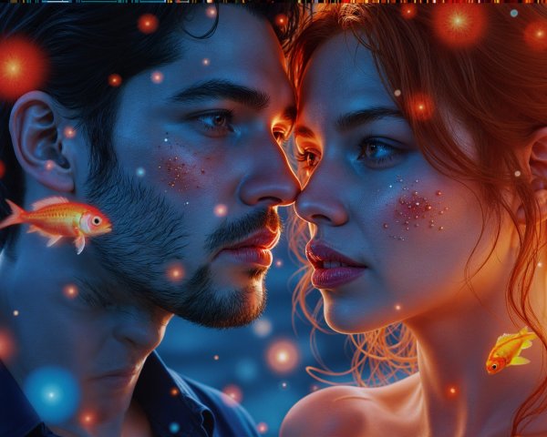 Close-Up of a Man and Woman in Ethereal Setting