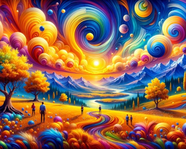 Vibrant Landscape with Cosmic Patterns and Colors