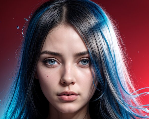 Close-Up Portrait of a Young Woman with Blue Streaks