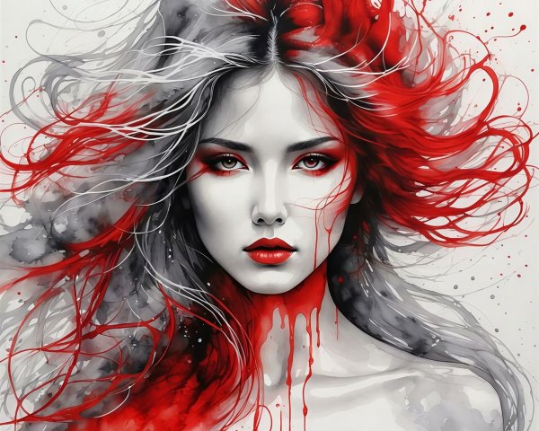 Watercolor and Ink Painting of an Asian Woman