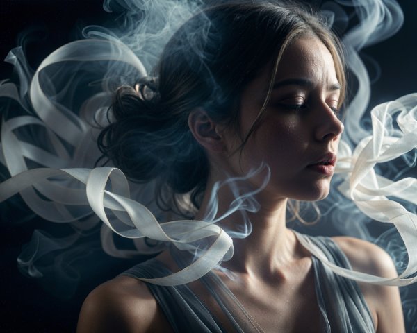 Serene portrait of a woman in a dreamlike setting