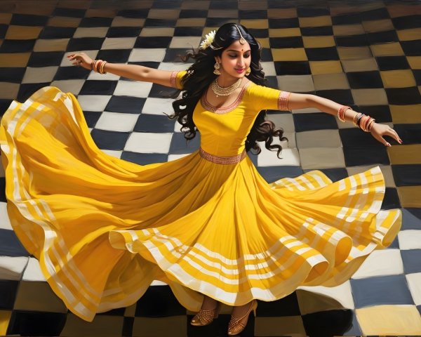 Young Indian Woman Dancing in Traditional Attire
