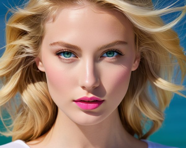 Close-Up Portrait of a Young Woman with Blue Eyes