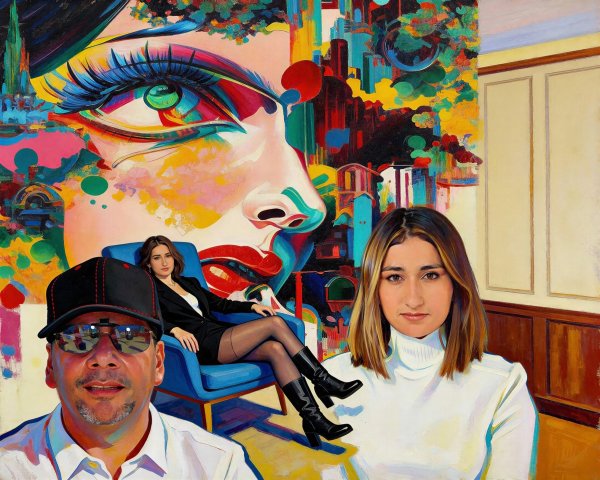 Vibrant Abstract Pop Art Painting with Cityscape Elements