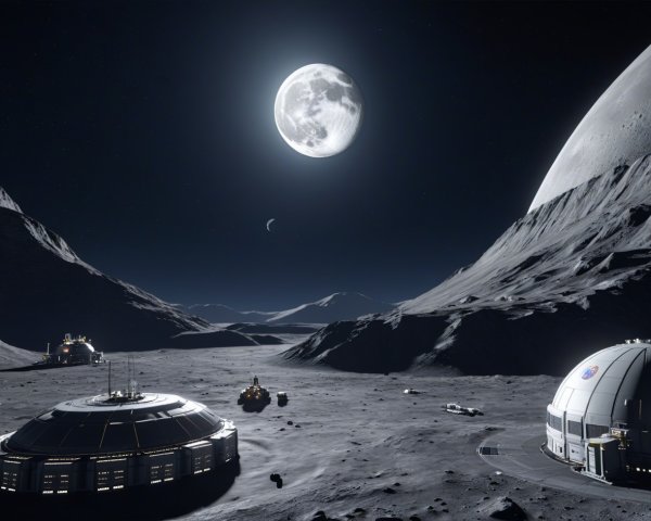 Futuristic Moon Base in Lunar Landscape at Night