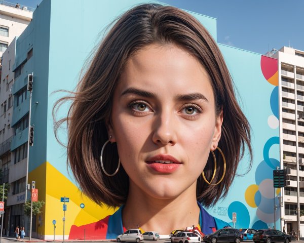 Mural of a Young Woman with Colorful Background