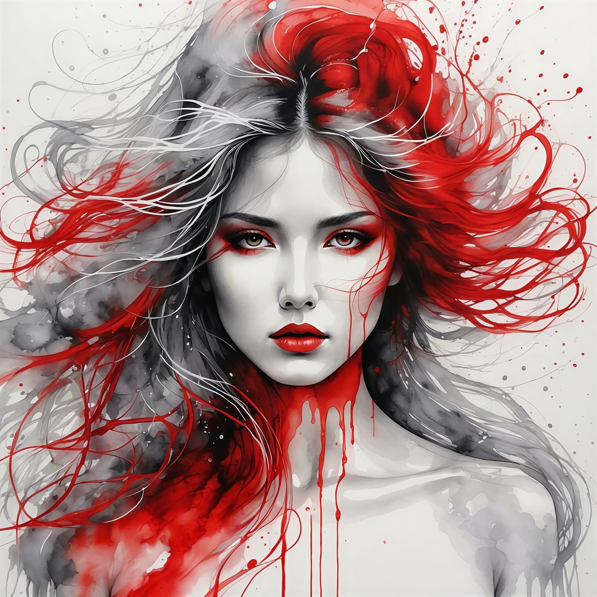 Watercolor and Ink Painting of an Asian Woman