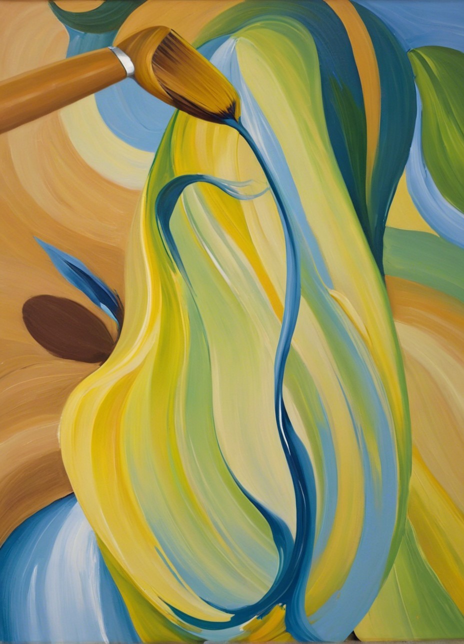 Close-up of a painter's brush creating a blue streak