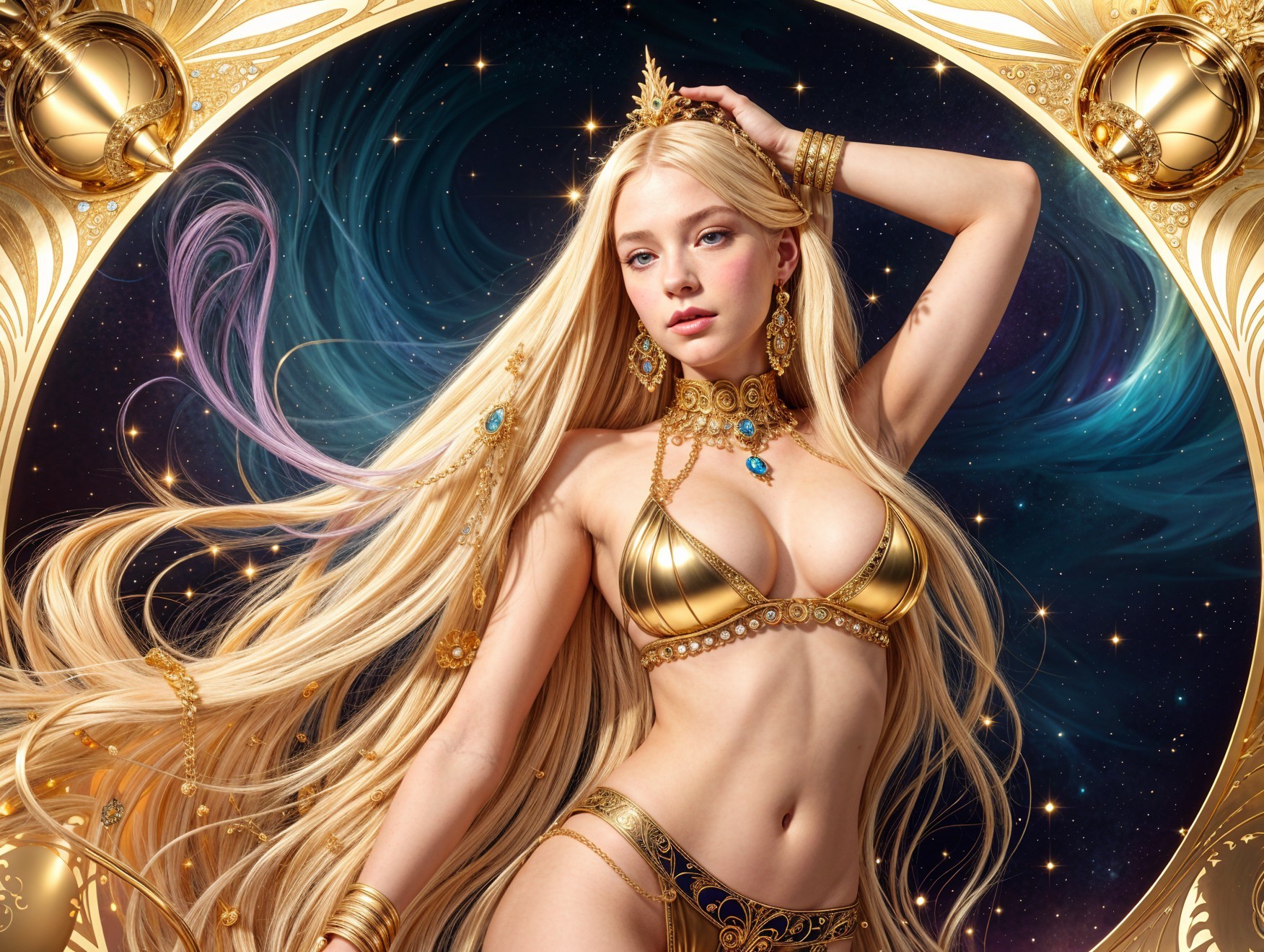 Stunning Figure of Woman in Cosmic Scene with Jewelry