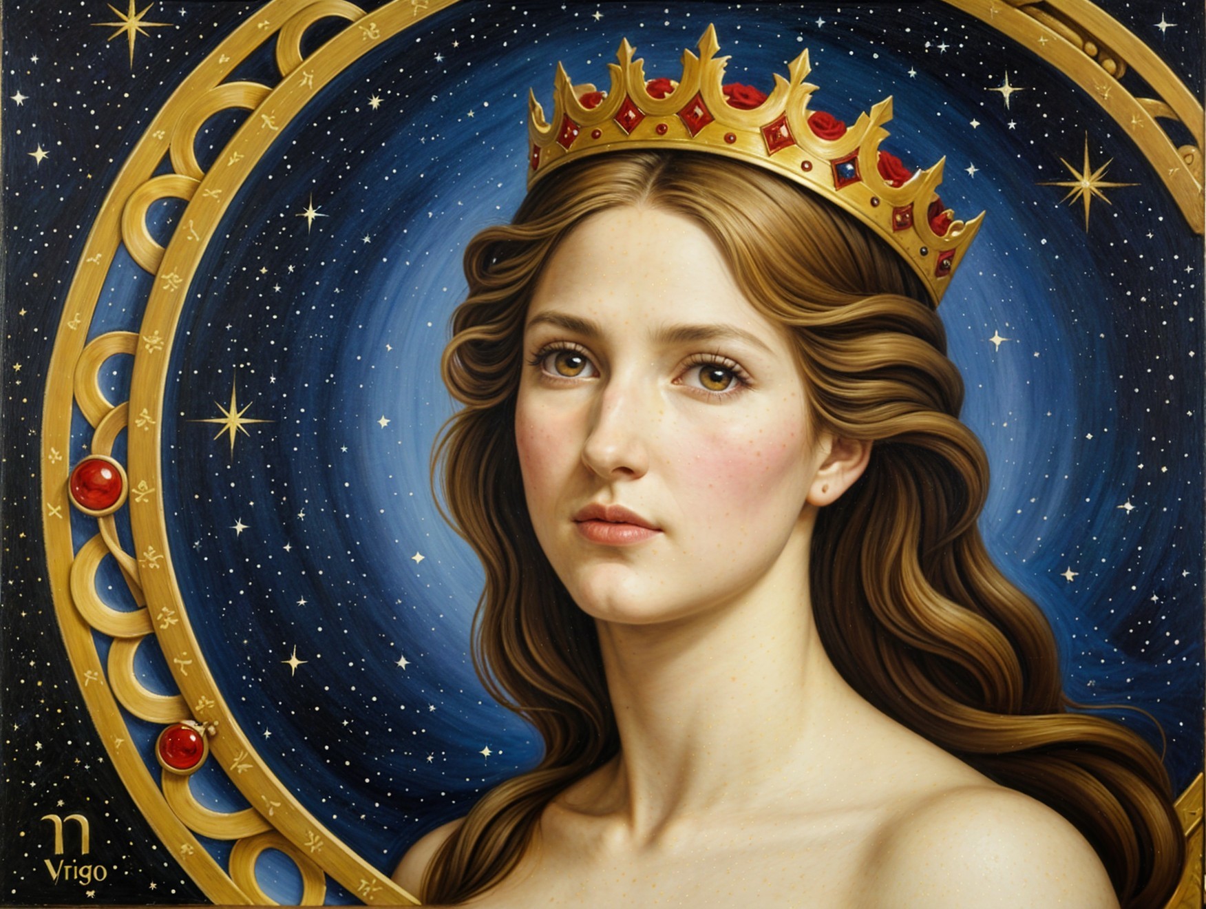 Regal woman with crown and celestial background