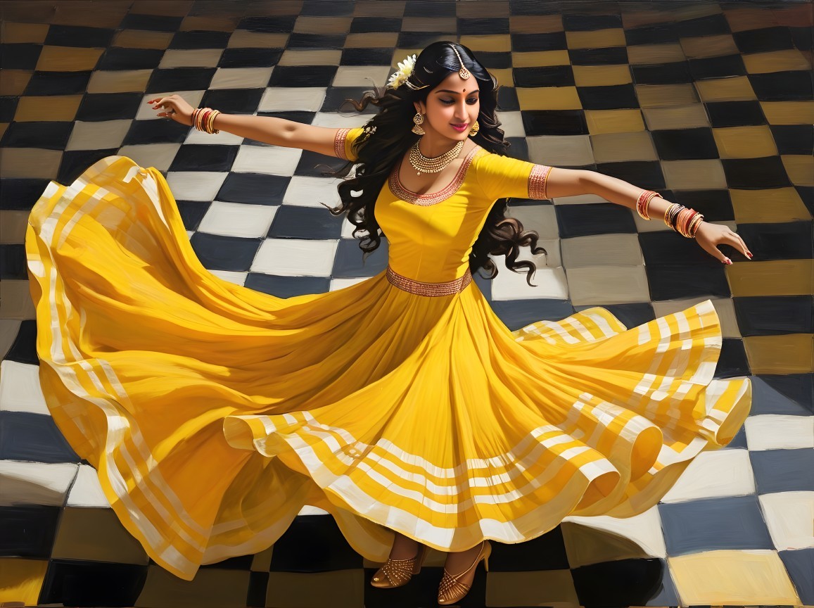 Young Indian Woman Dancing in Traditional Attire