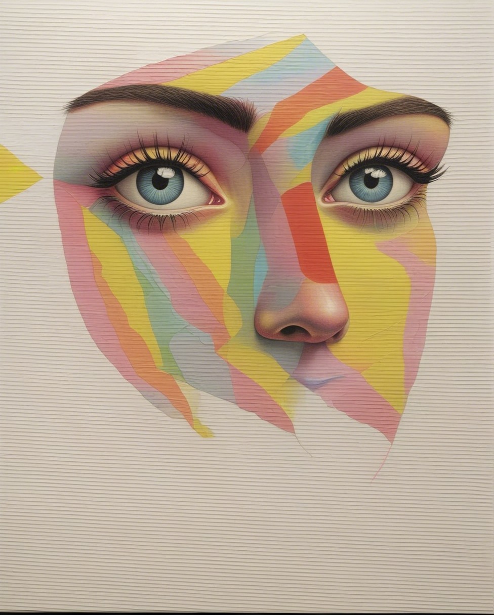 Mixed Media Painting of Abstract Female Face Elements