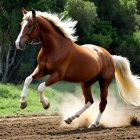 Chestnut Horse with White Blaze Galloping on Dirt Path