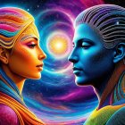 Digital Artwork of Two Figures Against a Nebula