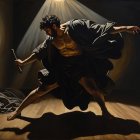 Dramatic Dark Painting of Man in Black Robe