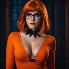 Confident woman in orange dress with dramatic lighting