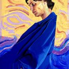 Textured Oil Painting of Woman with Dark Brown Hair