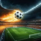 Soccer Ball in Dramatic Stadium Scene with Sparks